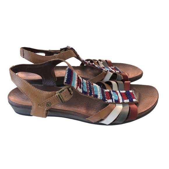 Pikolinos Beaded Sandal EU 38 Ankle Strap Brown Blue Red White - Picture 4 of 13